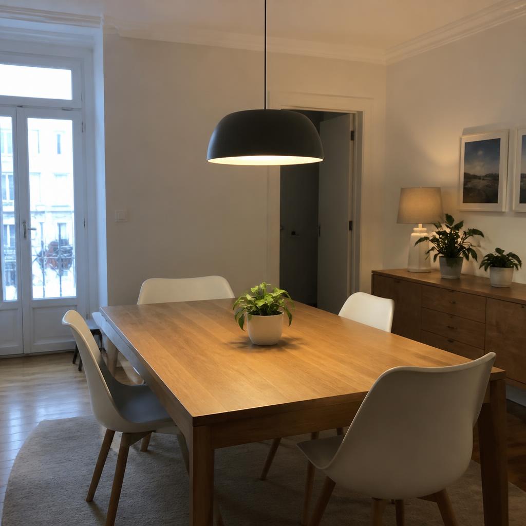 Modern pendant lamp installed over a dining table